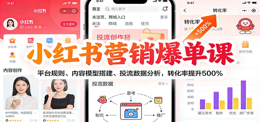 小红书营销爆单课：平台规则、内容模型搭建、投流数据分析，转化率提升500%-富爸爸项目圈